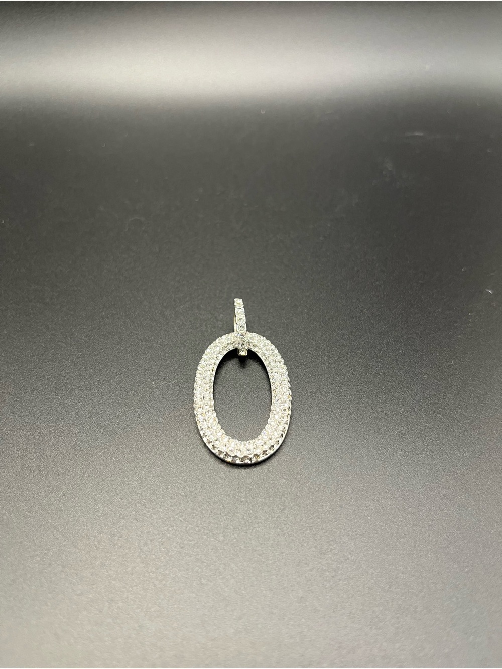 Pavé Oval Pendant Necklace Pendant- Silver Tone